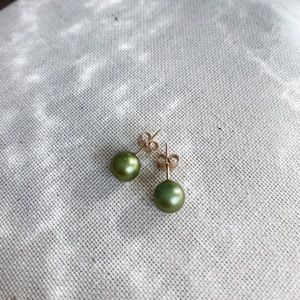 Green Freshwater Pearl 14K Stud Earrings